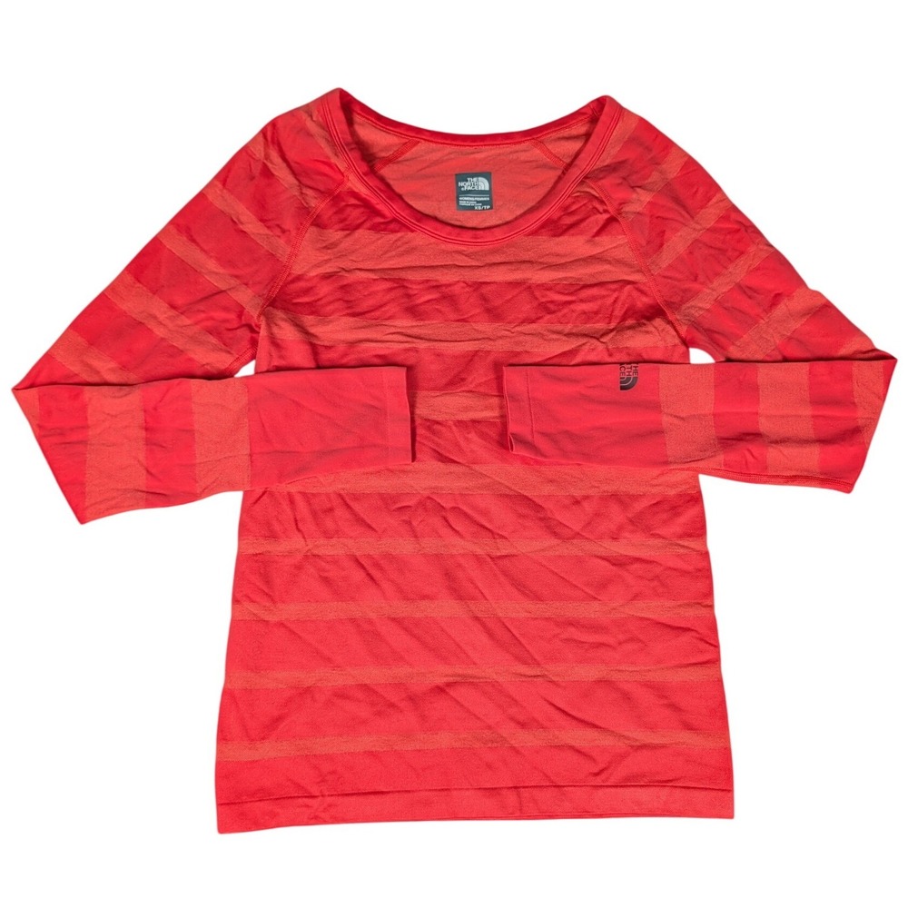 The North Face Performance Top Womens XS Red Striped Long Sleeve Excellent